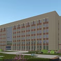 Modern Office Building Exterior Featuring Large Windows Glass Curtain Wall And Surrounding Greenery