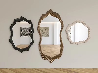Decorative Irregular Shaped Mirrors With Colored Frames For Modern Wall Decor Reflecting Interior 3d model