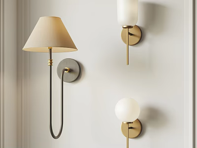 Modern Wall Lamps With Golden Base Beige Shade And White Globe Design 3d model