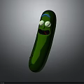 Cartoon Green Pickle Character With Blue Stripe Big Eyes And Open Mouth