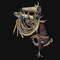 Intricate Mechanical Weapon With Gears Telescope Crescent Moon Feather And Gear Structure