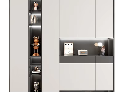 Modern Shoe Cabinet Design With Sleek Storage Shelves And Decorative Figurines 3d model