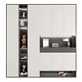 Modern Shoe Cabinet Design With Sleek Storage Shelves And Decorative Figurines