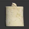 Ivory White Cylindrical Decorative Ornament Set With Textured Surface And Sculpture Top