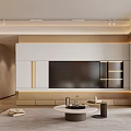 Modern Living And Dining Room Interior With White Sofa Round Coffee Table And Open Layout