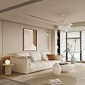Modern Cream Style Sofa Coffee Table Combination Fabric Sofa Mother and Mother Coffee Table Pillow Decorative Painting Single Person Sofa 3d model