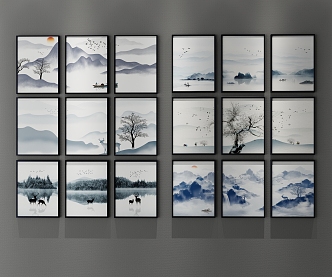 New Chinese Landscape Painting Hanging Painting 3d model