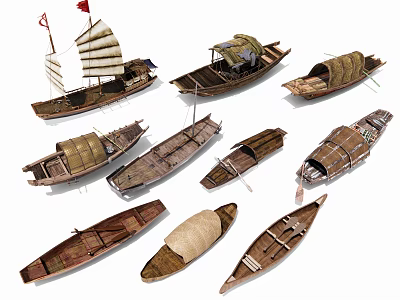 Traditional Wooden Boats Collection With Various Classic Designs And Sailing Features 3d model