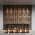 Modern Reception Desk Design With Illuminated Textured Wall And Sleek Stone Surface 3d model