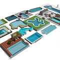 Swimming Pool Design Layouts with Rectangular Dolphin Shaped and Irregular Pool Shapes 3d model