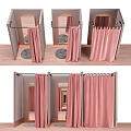 Stylish Fitting Room Design With Pink Curtains Mirrors Hangers And Colored Cubicles