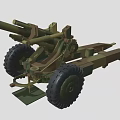Field Wheeled Artillery Weapon With Long Barrel And Military Green Metal Carriage