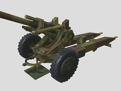 Field Wheeled Artillery Weapon With Long Barrel And Military Green Metal Carriage 3d model