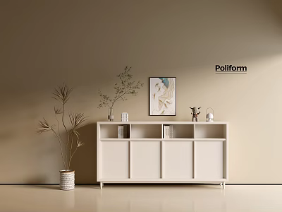 Modern Entryway Console Table And Side Cabinet With Decorative Items Plant And Wall Painting 3d model