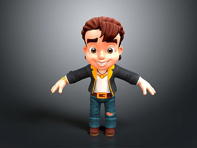 Game And Movie 3D Cartoon Character With Brown Hair Black Jacket And Blue Ripped Jeans 3d model