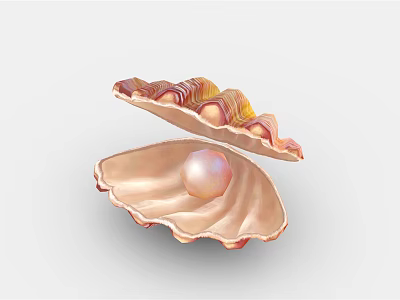 Aquatic Animal Oyster Open Beautiful Colorful Shell With Shiny Pearl Inside 3d model