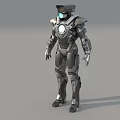 Game and Movie Robot Character with Metallic Armor Glowing Blue Eyes Chest Core