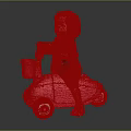 Little Girl Riding Red Toy Scooter With Basket On Black Background