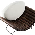 Leisure Chair with Stacked Wooden Logs White Cushion and Metal Frame Modern Design