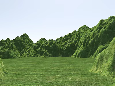 Scenic Green Garden Landscape Featuring Rolling Mountains And Expansive Lush Meadow 3d model