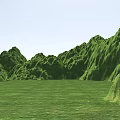 Scenic Green Garden Landscape Featuring Rolling Mountains And Expansive Lush Meadow