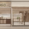 Minimalist Modern Clothing Store Interior With Reception Desk Large Screen And Curtains