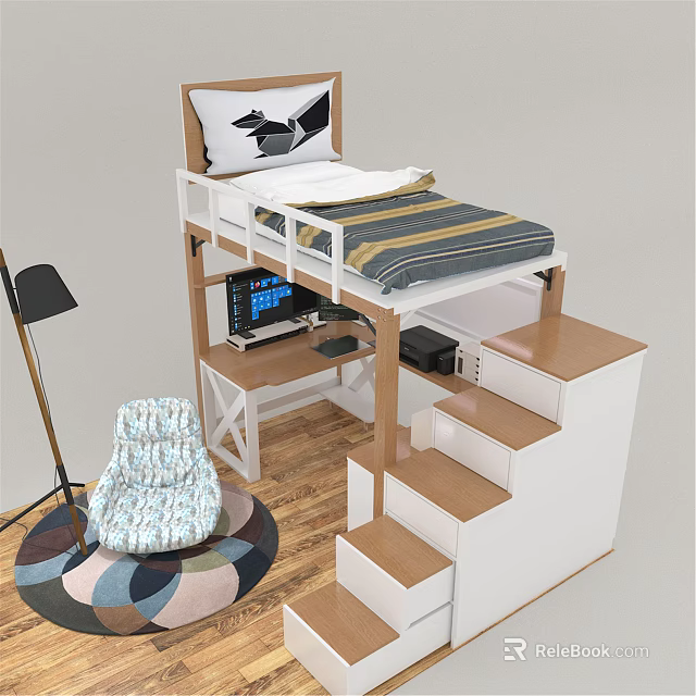 Modern Bunk Bed With Desk Storage Stairs And Study Area Design 3d model