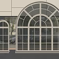 Interior Large And Small Arched Windows With White Frames Plants And Scenic Outdoor View 3d model