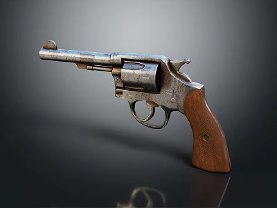Vintage Revolver With Wooden Grip And Metal Body On Dark Background 3d model