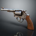 Vintage Revolver With Wooden Grip And Metal Body On Dark Background