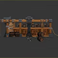 Cartoon Style Medieval Gateway Scene With Stone Brick Floor Red Carpet And Wooden Barrels