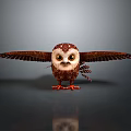 Cute Flying Owl With Spread Wings Standing On Smooth Surface Gray Background 3D Render 3d model