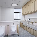 Modern Public Restroom Interior With Toilet Urinal Sink Cabinets And Grab Bars
