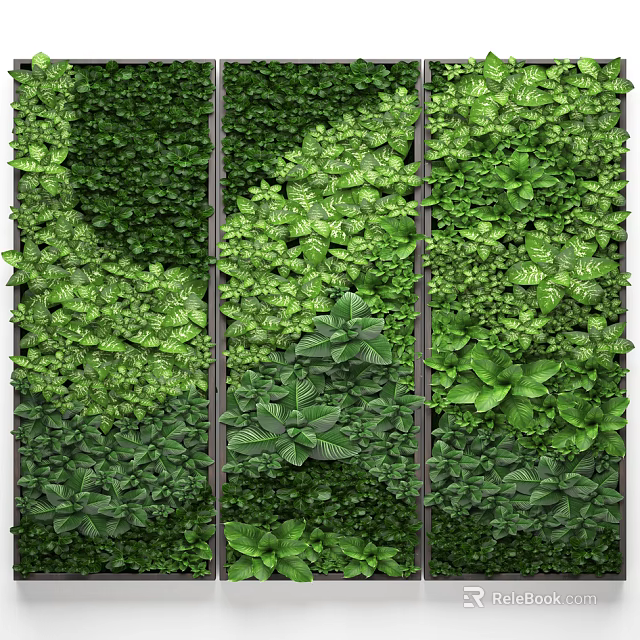 Green Plant Wall Vertical Garden Design With Lush Foliage And Diverse Leaf Shapes 3d model 