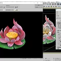 Cartoon Lotus Flower With Pink Petals Yellow Stamen And Green Lily Pad On Black Background
