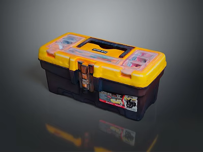 Yellow Household Toolbox With Transparent Compartments And Black Base For Organizing Tools 3d model