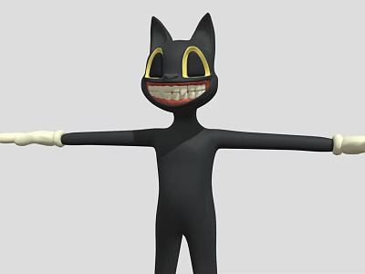 Black Animated Game Character With Cat Ears Yellow Eyes Grinning Teeth And White Gloves 3d model