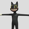 Black Animated Game Character With Cat Ears Yellow Eyes Grinning Teeth And White Gloves