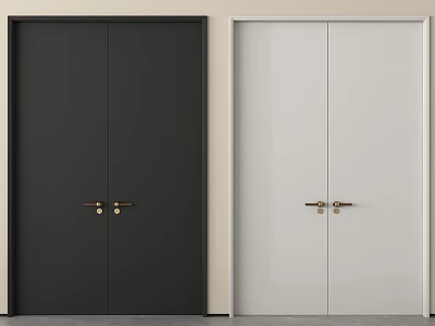 Black And White Double Doors With Golden Handles For Modern Home Interior 3d model