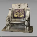 Ancient Throne Chair With Lion Armrests Ornate Backrest And Intricate Carvings