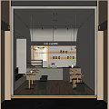 Modern Cafe Interior Design With Counter Tables Chairs Menu Board And Hanging Lights