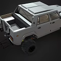Modern Silver Off Road Pickup Truck With Oversized Tires Aggressive Grille And Rugged Design
