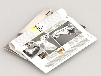 Open Lifestyle Fashion Magazine With Inner Pages Black And White Photos Text Content 3d model