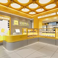 Dream Cream Dessert Shop With Yellow Themed Interior Round Ceiling Lights And Display Cases