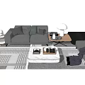 Modern Gray Sofa Coffee Table Set With Pillows Side Table Lamp And Cozy Rug 3d model
