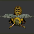 Insect Like Female Character With Orange Black Exoskeleton Costume Green Eyes And Wings