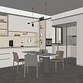 Modern Restaurant Interior With Open Design Dining Table Chairs Pendant Lights And Cabinets 3d model