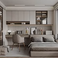 Modern Tatami Bedroom Interior With Bed Desk Chair Wardrobe And Window Blinds