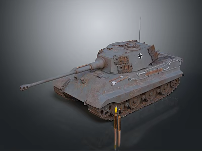 Vintage Military Tank With Long Cannon Tracks And Shells On Side 3d model