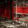 Modern Gym Interior With Red Fitness Equipment And Neon Lights